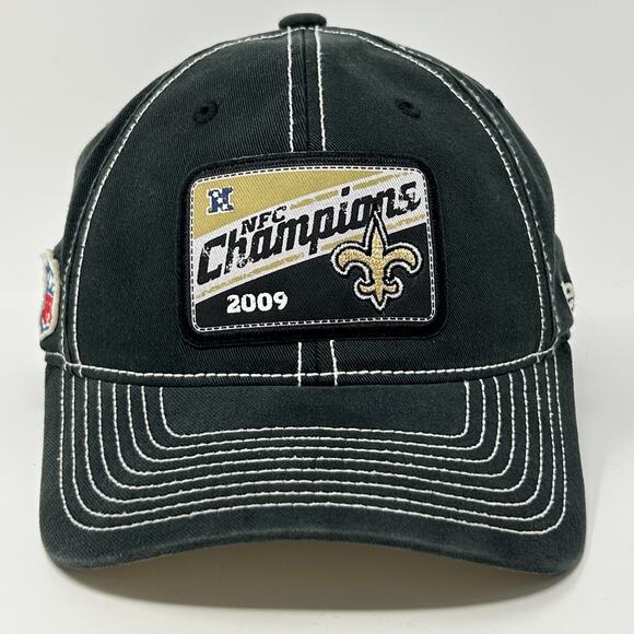 New Orleans Saints 2009 NFC Champions Hat Baseball Cap Reebok Black FlexFit OSFA - Picture 1 of 11